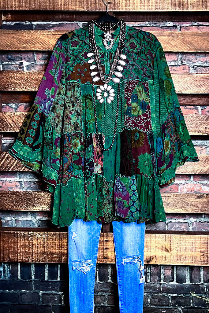 Patchwork Enchantment Beauty Green & Multi-Color Tunic