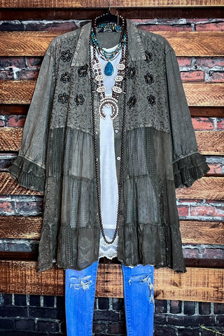 Dancing Through Life Lace Duster Cardigan in Black