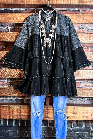 Dancing Through Life Lace Duster Cardigan in Black