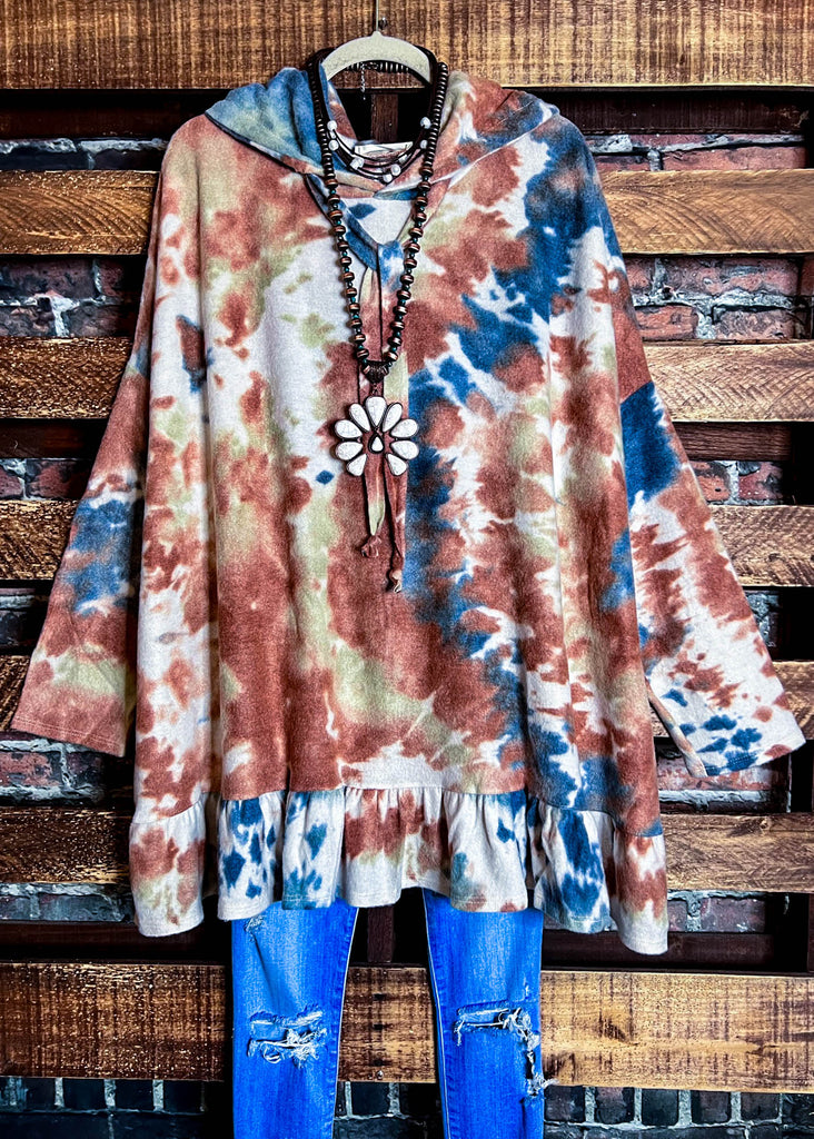 BEST DEFINITION OF COMFY & SOFT OVERSIZED SWEATER TUNIC TIE DYE BLUE & RUST