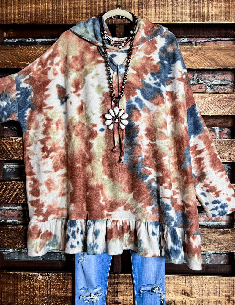 BEST DEFINITION OF COMFY & SOFT OVERSIZED SWEATER TUNIC TIE DYE BLUE & RUST