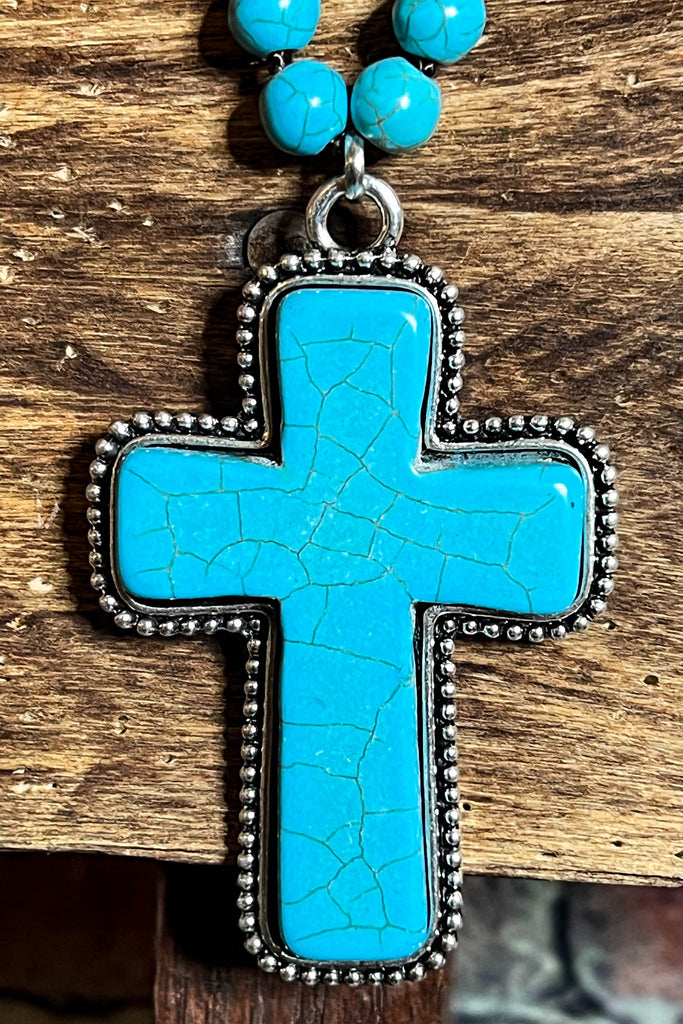 MYSTIC CROSS BLUE TURQUOISE NECKLACE