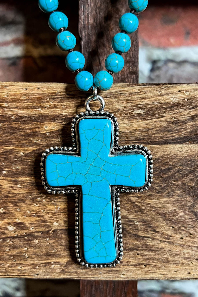 MYSTIC CROSS BLUE TURQUOISE NECKLACE