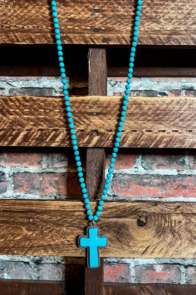 MYSTIC CROSS BLUE TURQUOISE NECKLACE