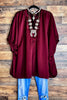 GLAMOROUS CELEBRATION DARK BURGUNDY SATIN OVERSIZED TUNIC