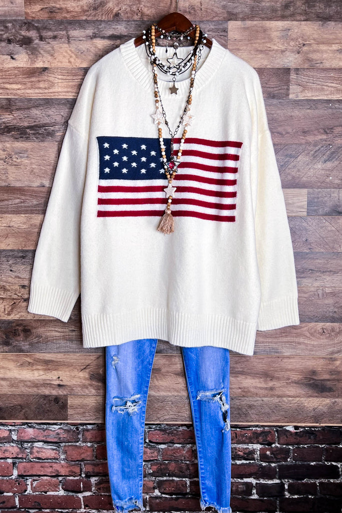 STARS & STRIPES SWEATER OVERSIZED IN OFF WHITE