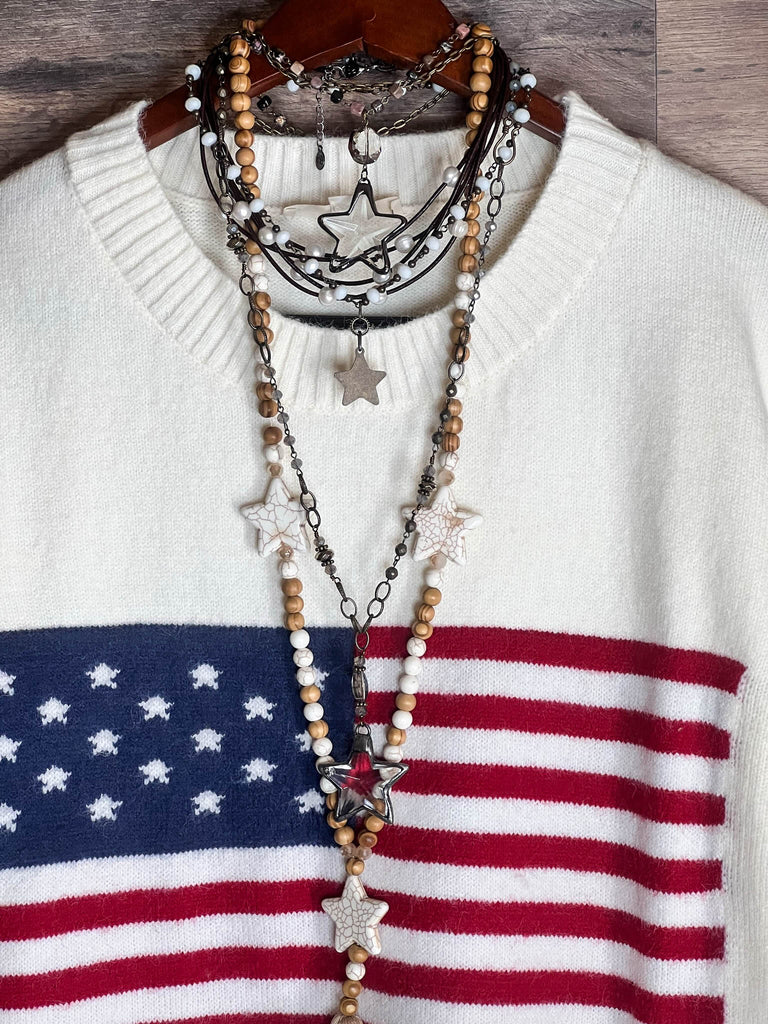 STARS & STRIPES SWEATER OVERSIZED IN OFF WHITE