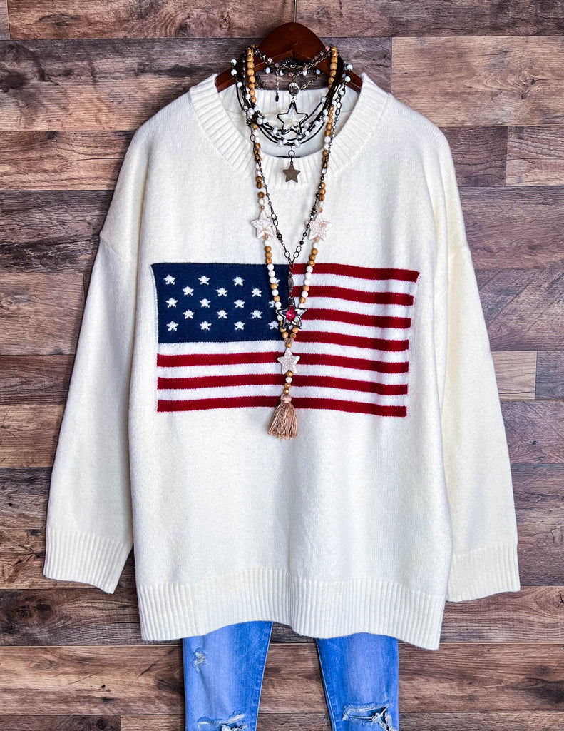 STARS & STRIPES SWEATER OVERSIZED IN OFF WHITE