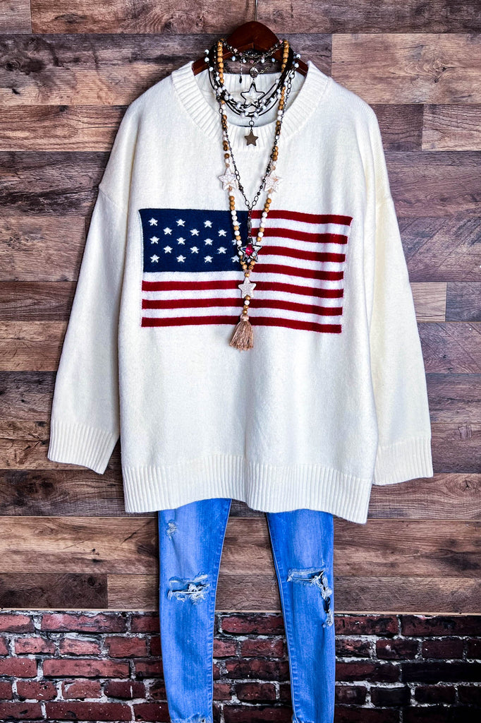 STARS & STRIPES SWEATER OVERSIZED IN OFF WHITE