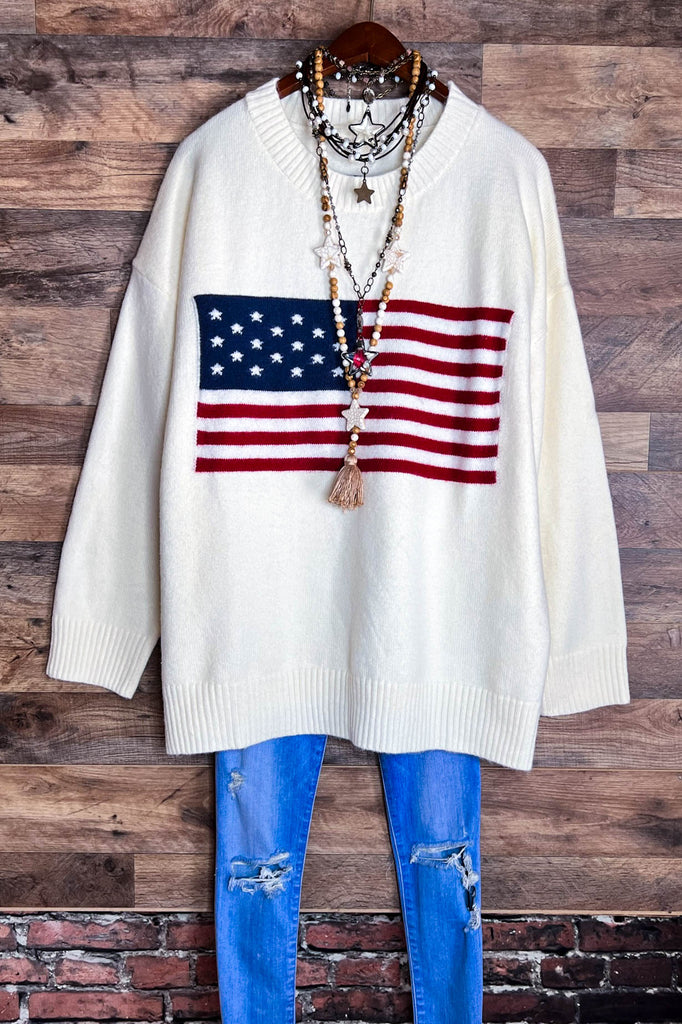 STARS & STRIPES SWEATER OVERSIZED IN OFF WHITE