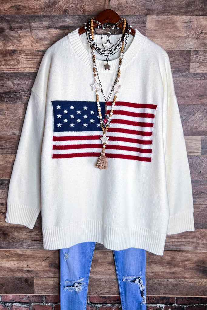 STARS & STRIPES SWEATER OVERSIZED IN OFF WHITE