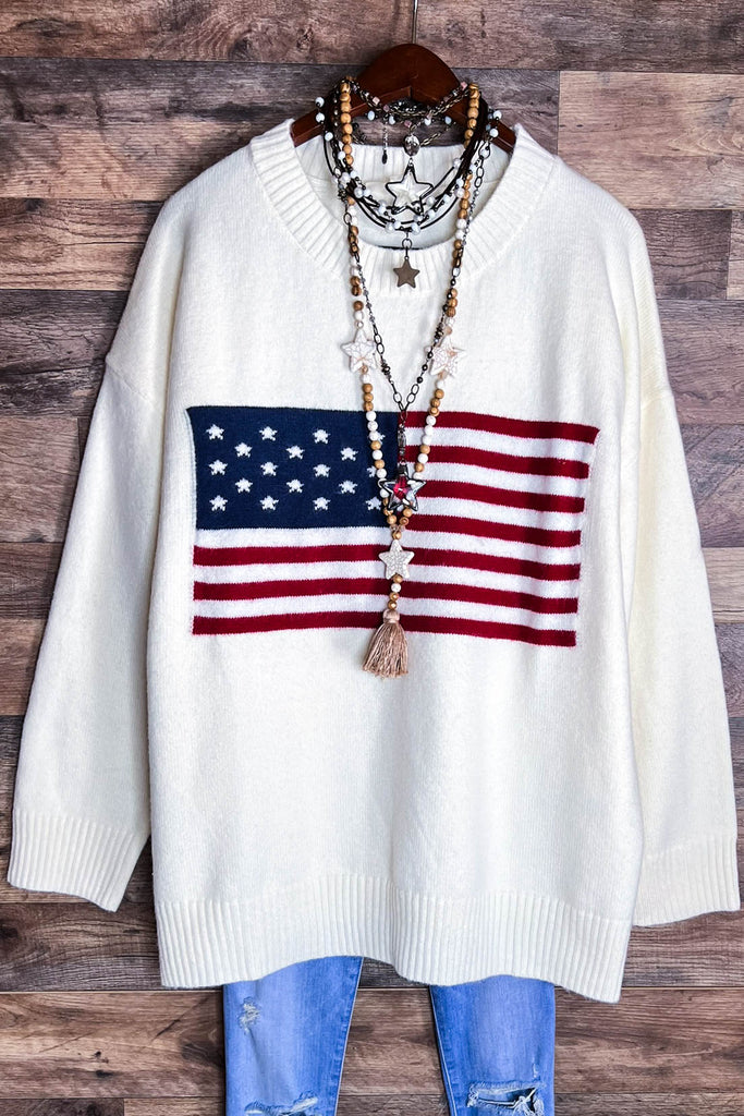 STARS & STRIPES SWEATER OVERSIZED IN OFF WHITE