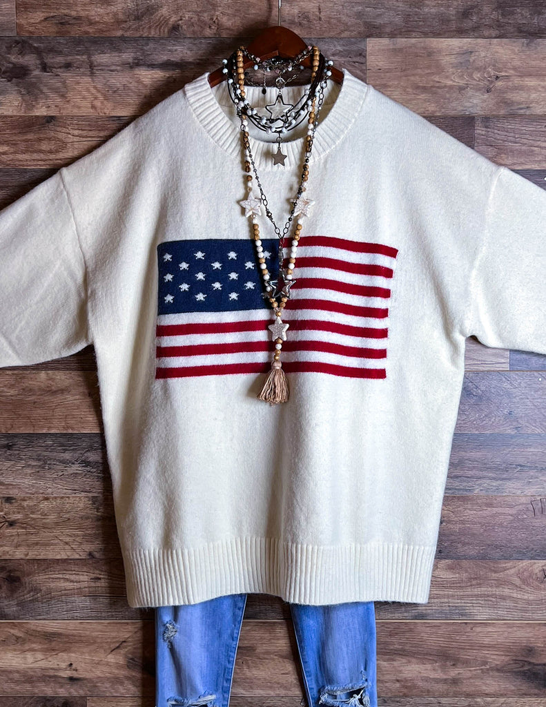 STARS & STRIPES SWEATER OVERSIZED IN OFF WHITE