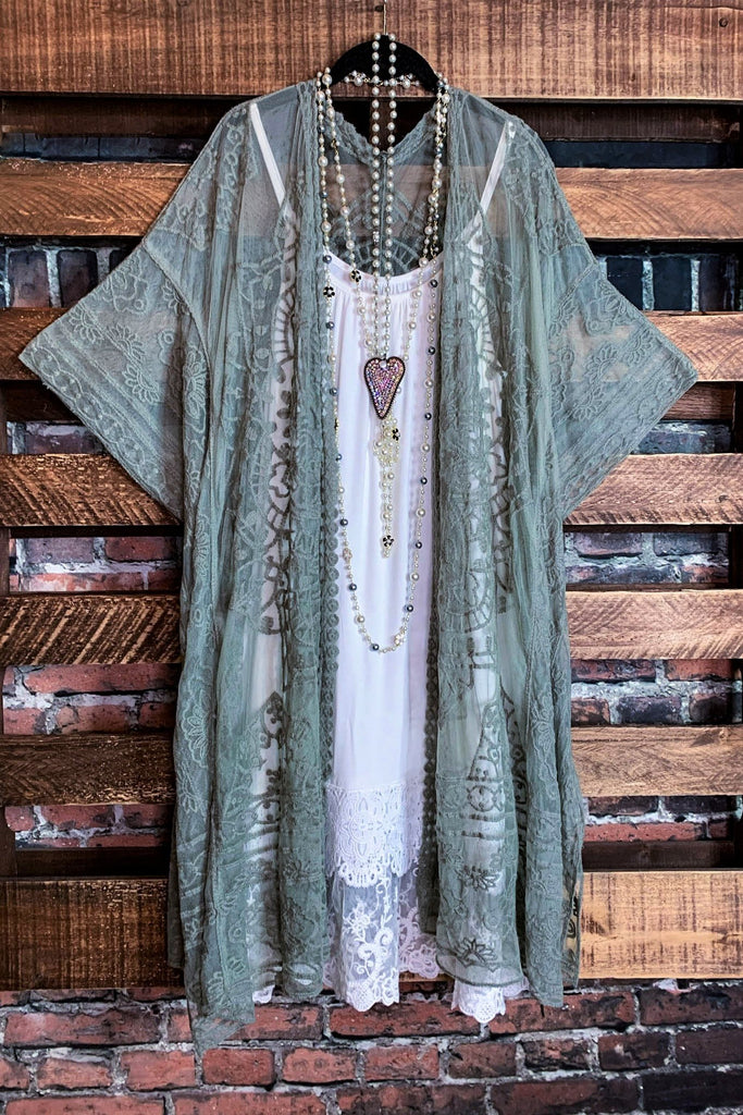 A FABULOUS HEART LACE SAGE DUSTER CARDIGAN KIMONO