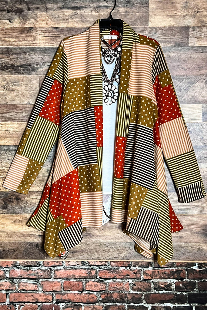 A WAYS TO GO PATCHWORK PRINT MULTI-COLOR CARDIGAN