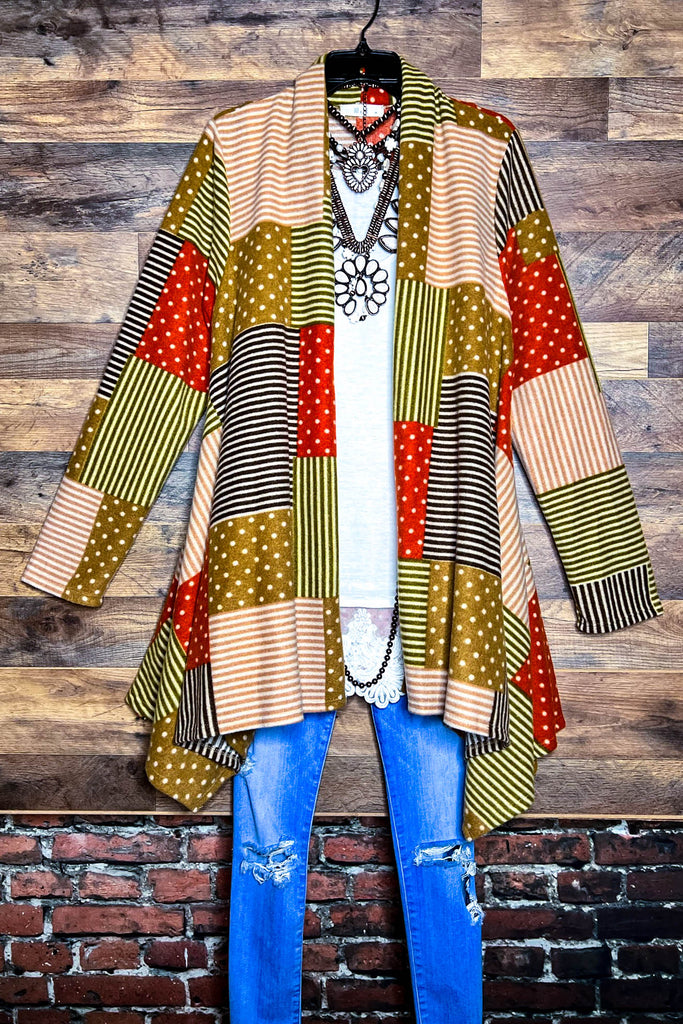 A WAYS TO GO PATCHWORK PRINT MULTI-COLOR CARDIGAN