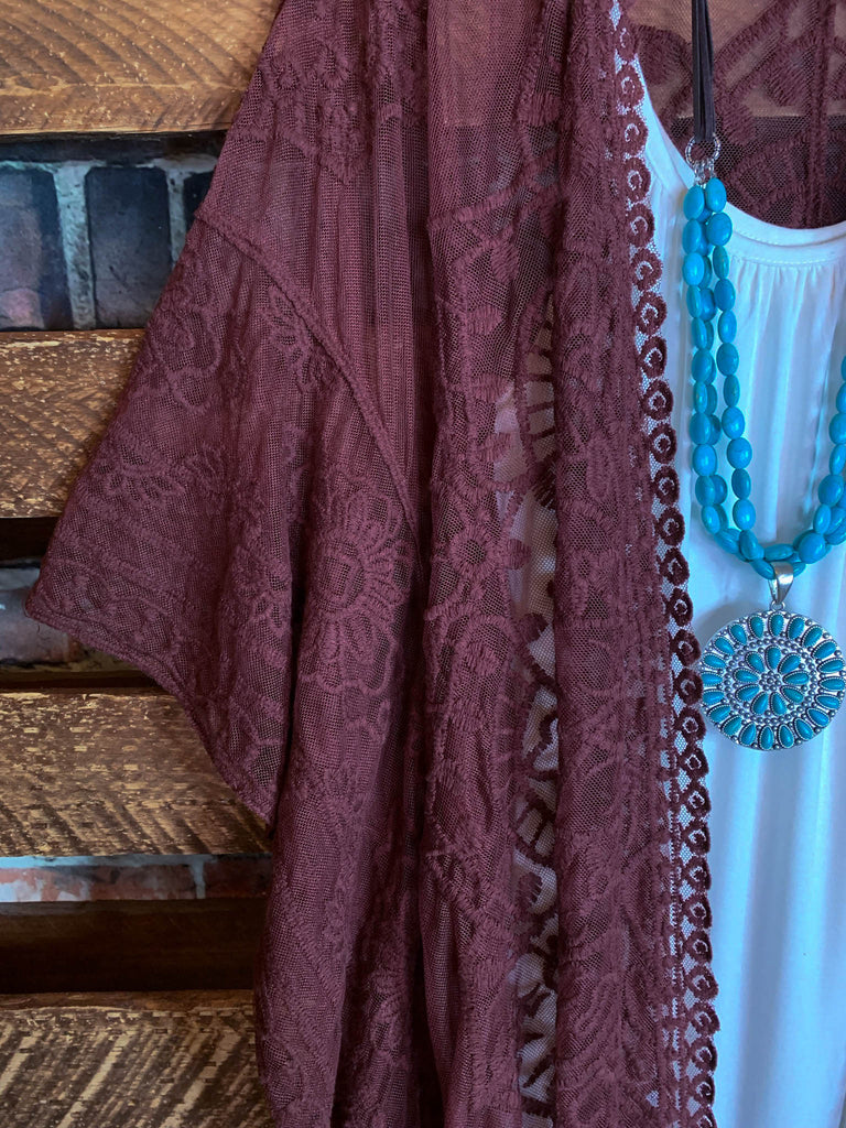 A FABULOUS HEART LACE MAROON DUSTER CARDIGAN