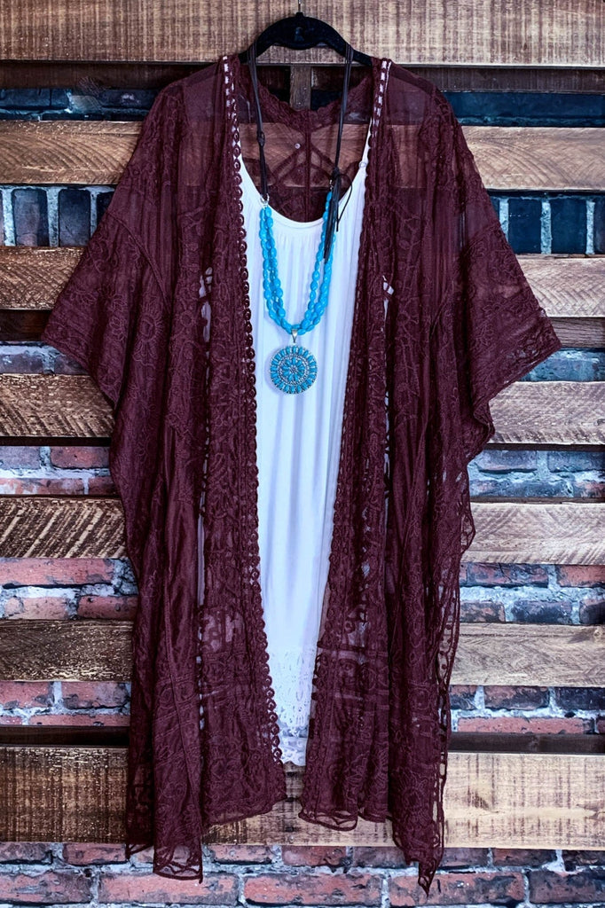 A FABULOUS HEART LACE MAROON DUSTER CARDIGAN