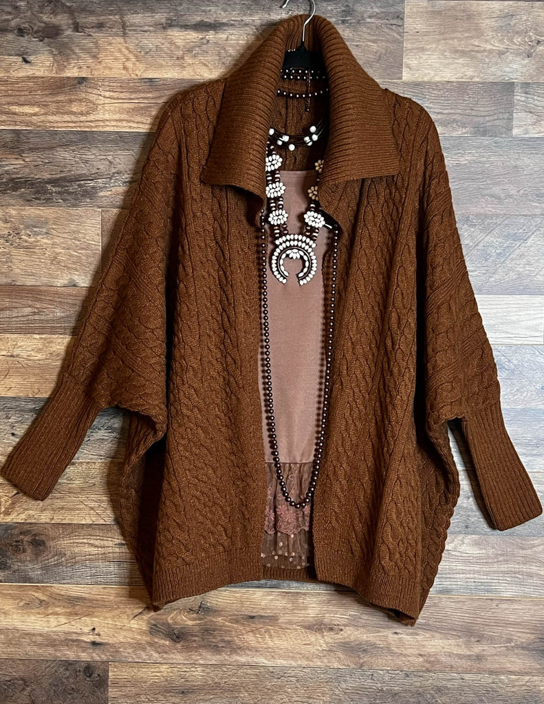 SOME KIND OF WONDERFUL COZY CARDIGAN IN GOLD BROWN