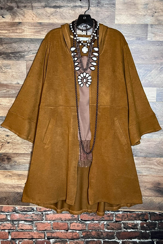 JUST THE SIMPLE THINGS RUSTIC CAMEL HOODIE CARDIGAN