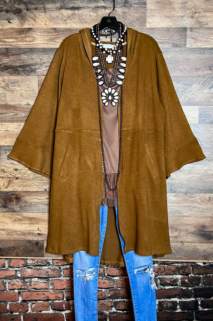 JUST THE SIMPLE THINGS RUSTIC CAMEL HOODIE CARDIGAN