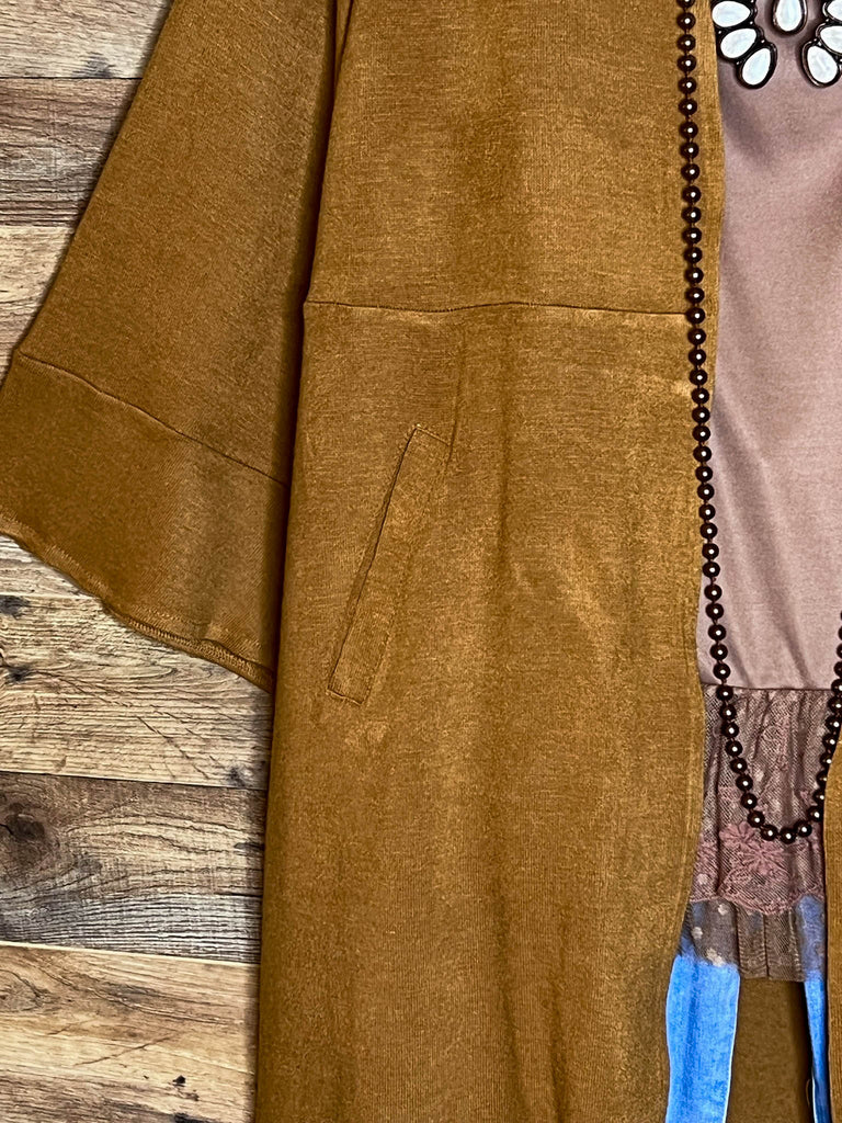 JUST THE SIMPLE THINGS RUSTIC CAMEL HOODIE CARDIGAN