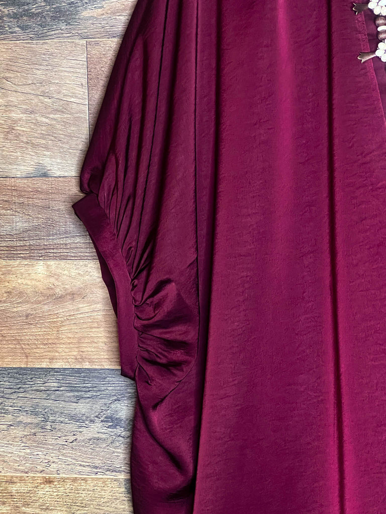 GLAMOROUS CELEBRATION DARK BURGUNDY SATIN OVERSIZED TUNIC