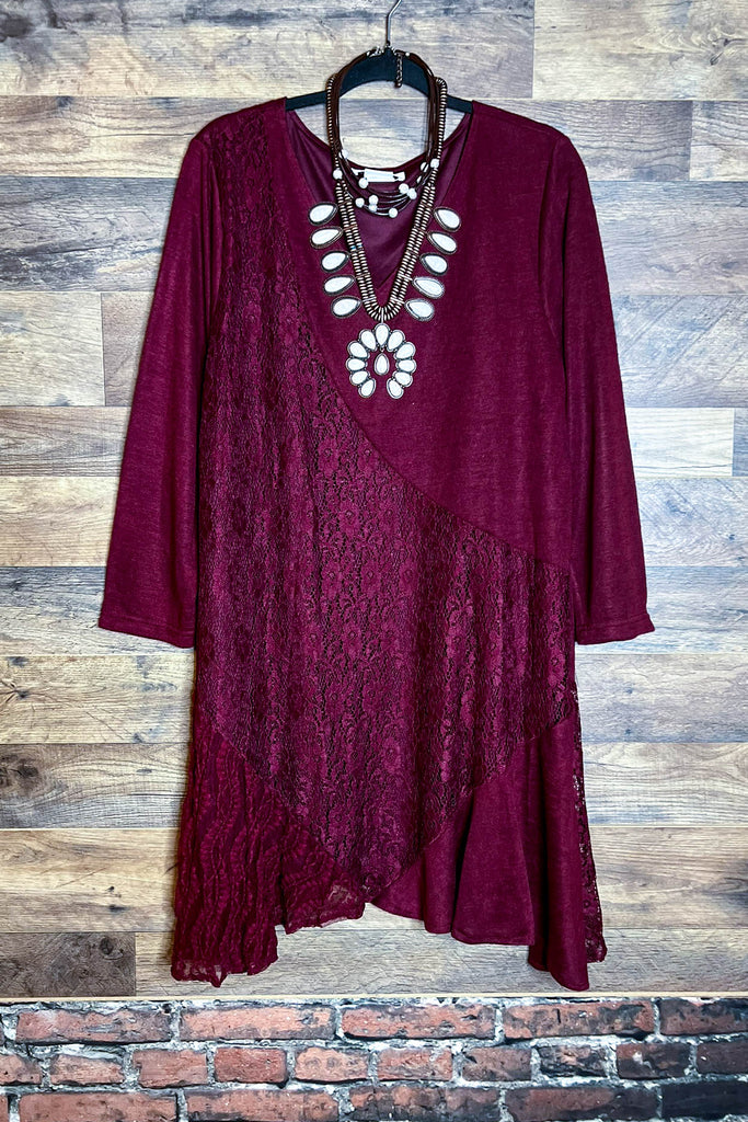 I'M ETERNALLY YOURS BURGUNDY LACE EMBELLISHED DRESS TUNIC