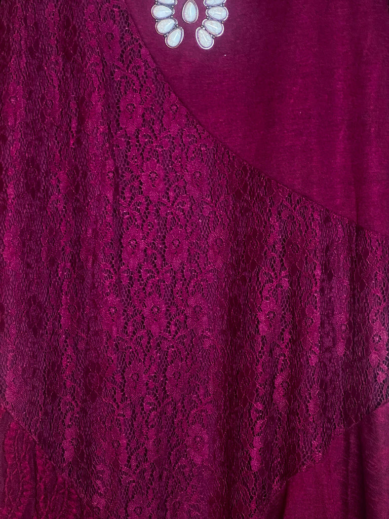 I'M ETERNALLY YOURS BURGUNDY LACE EMBELLISHED DRESS TUNIC