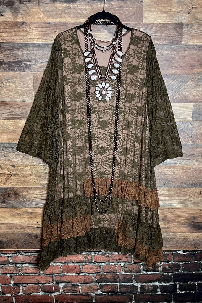 Pure Enchantment Lace Dress in Olive