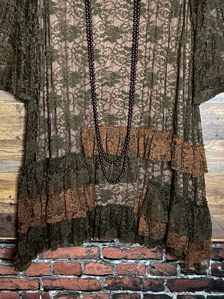 Pure Enchantment Lace Dress in Olive