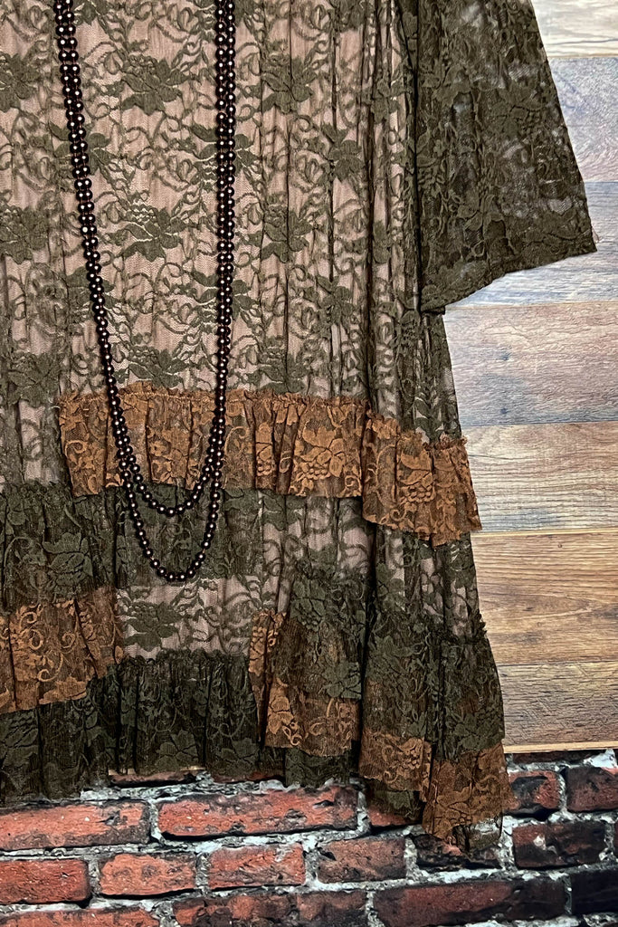 Pure Enchantment Lace Dress in Olive