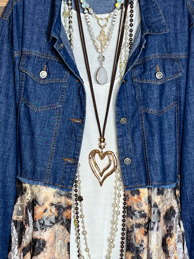 BORN TO BE FABULOUS LEOPARD PRINT LACE & DENIM STYLISH JACKET