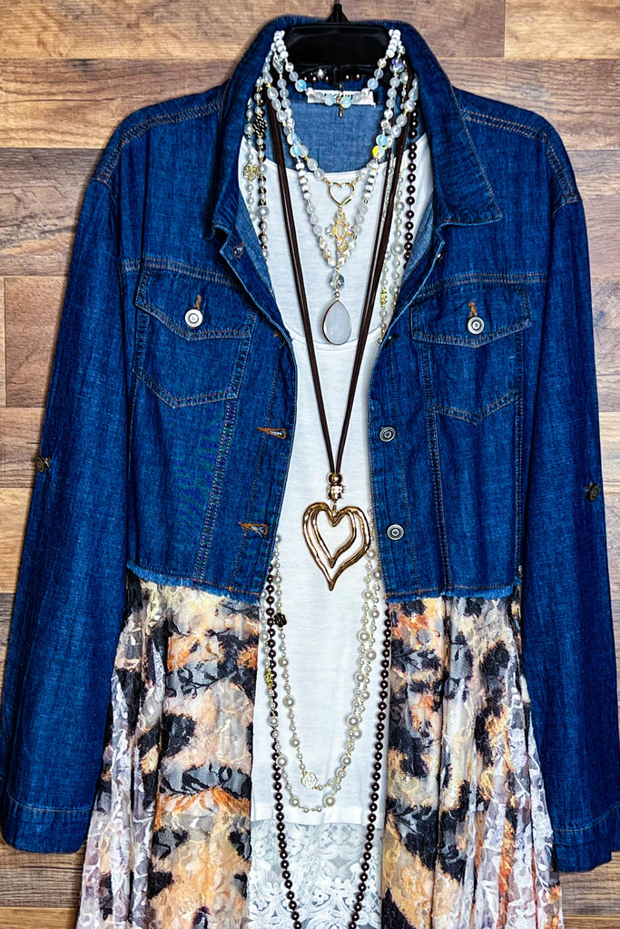 BORN TO BE FABULOUS LEOPARD PRINT LACE & DENIM STYLISH JACKET