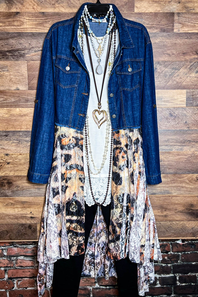 BORN TO BE FABULOUS LEOPARD PRINT LACE & DENIM STYLISH JACKET