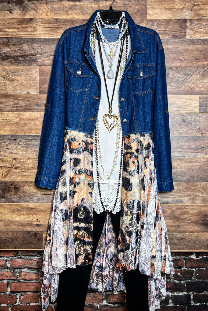 BORN TO BE FABULOUS LEOPARD PRINT LACE & DENIM STYLISH JACKET