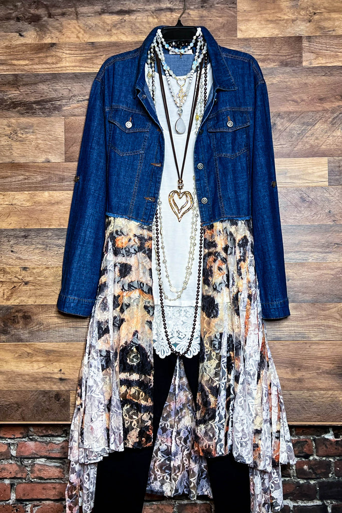 BORN TO BE FABULOUS LEOPARD PRINT LACE & DENIM STYLISH JACKET