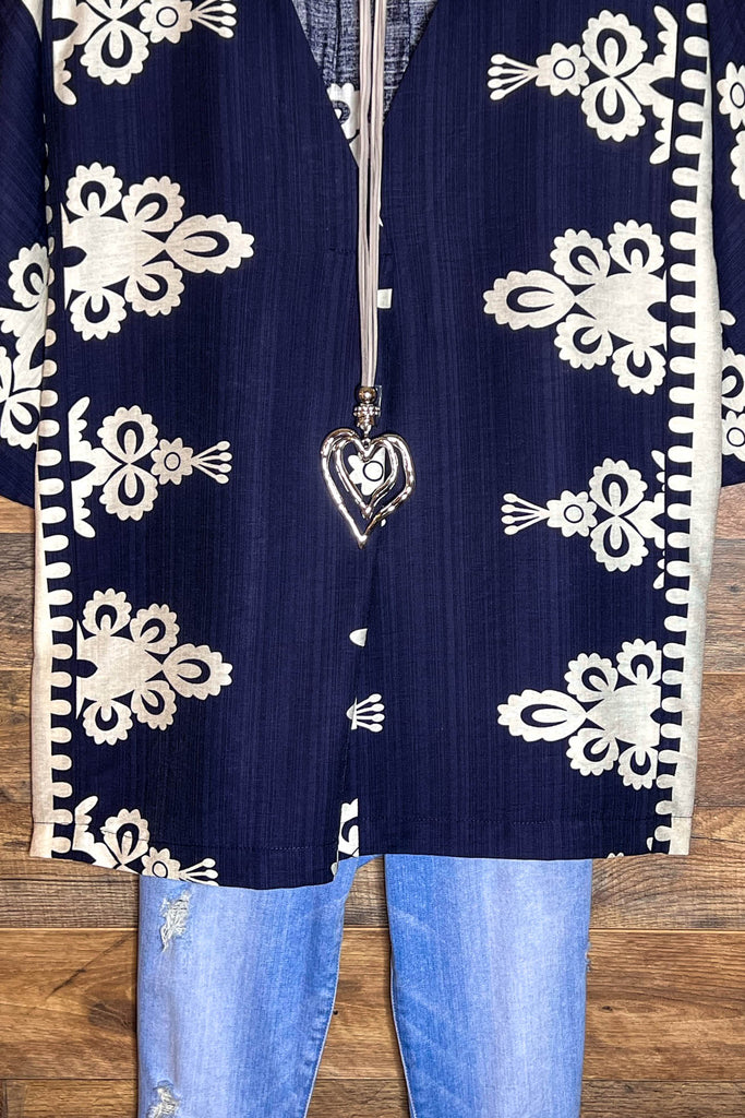 Pretty in Paradise Navy and White Tunic