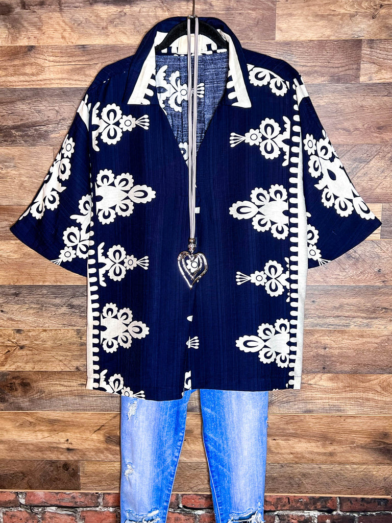 Pretty in Paradise Navy and White Tunic