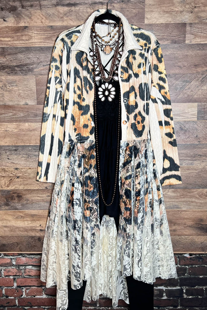 LET'S GO OUT IN STYLE FAB LEOPARD PRINT LACE JACKET CARDIGAN