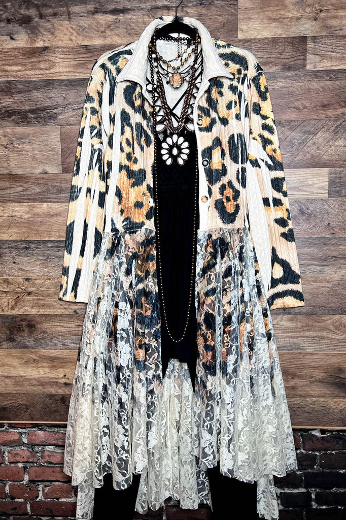 LET'S GO OUT IN STYLE FAB LEOPARD PRINT LACE JACKET CARDIGAN