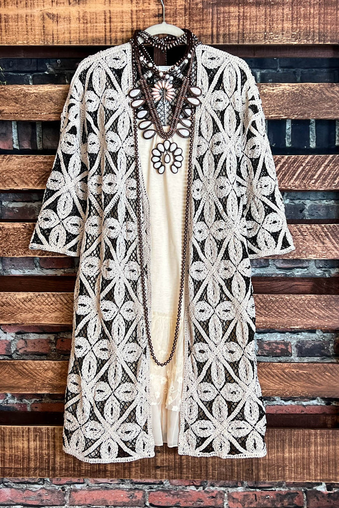 Magic In My Heart 100% Cotton Artisan Cardigan Jacket Beige/Black