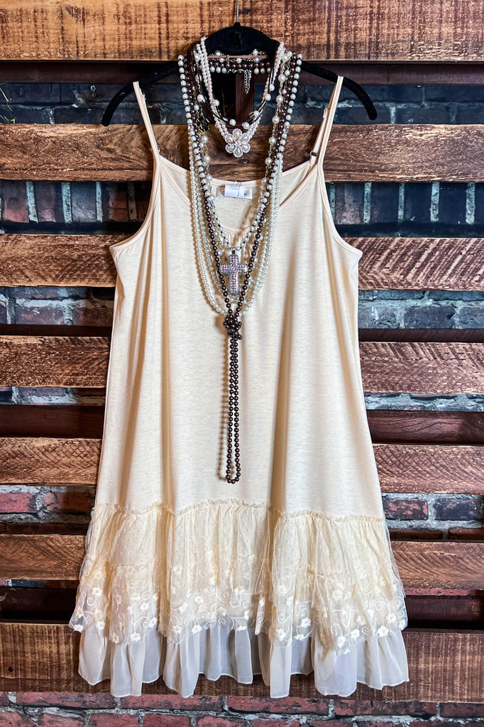 I'M ETERNALLY YOURS LAYERING SLIP DRESS EXTENDER IN BEIGE