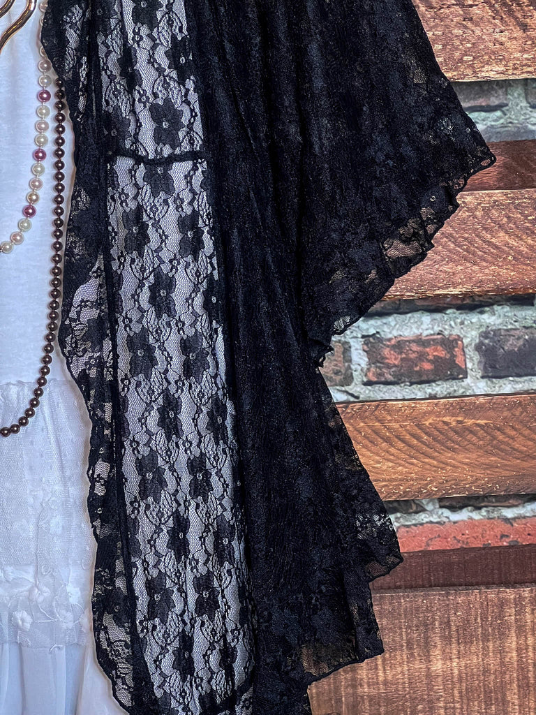 Dancing Through Life Lace Duster Cardigan in Black