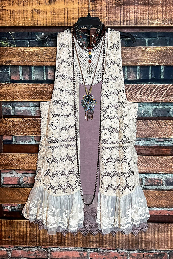 ALWAYS MY SWEETEST LOVE BOHO LACE CROCHET VEST IN BEIGE