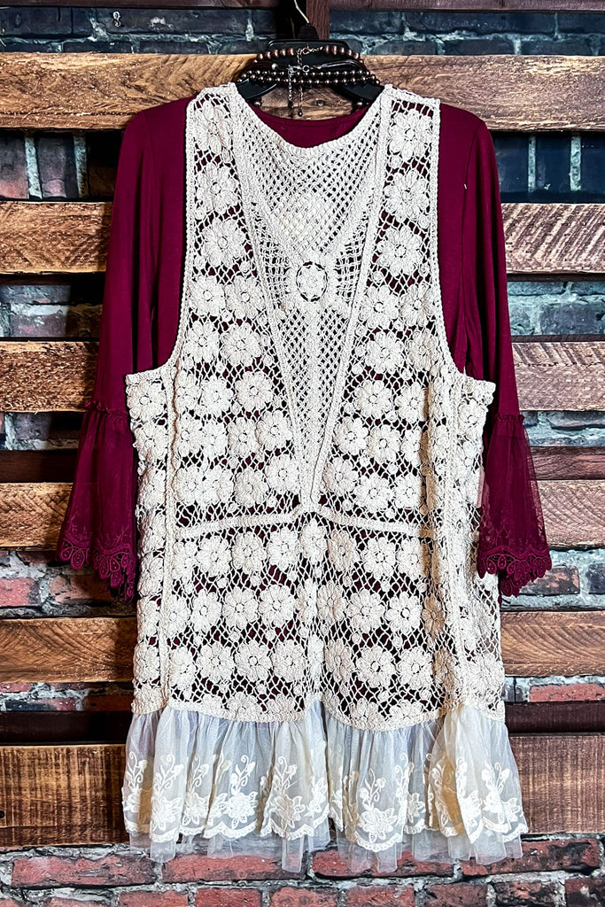 ALWAYS MY SWEETEST LOVE BOHO LACE CROCHET VEST IN BEIGE