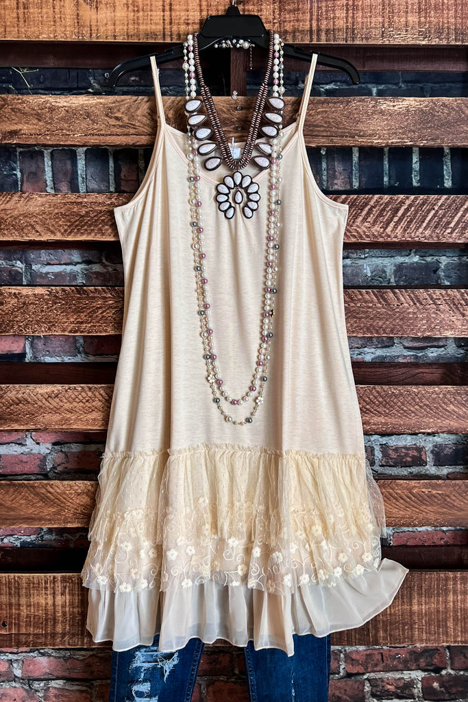 I'M ETERNALLY YOURS LAYERING SLIP DRESS EXTENDER IN BEIGE