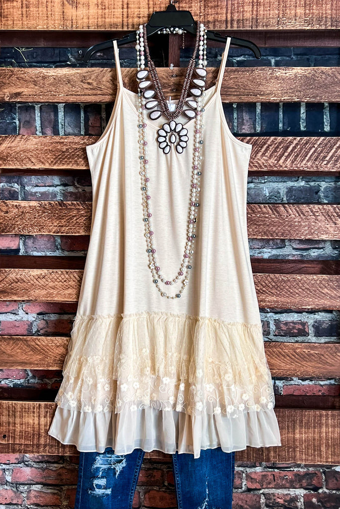 I'M ETERNALLY YOURS LAYERING SLIP DRESS EXTENDER IN BEIGE