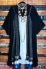 ALWAYS PRETTY BLACK LACE RUFFLE EMBELLISHED KIMONO