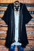 ALWAYS PRETTY BLACK LACE RUFFLE EMBELLISHED KIMONO